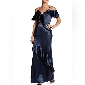 GORGEOUS ⭐️ abs by allen schwartz ruffled crinkle-satin gown size 8 “LIVIAH”